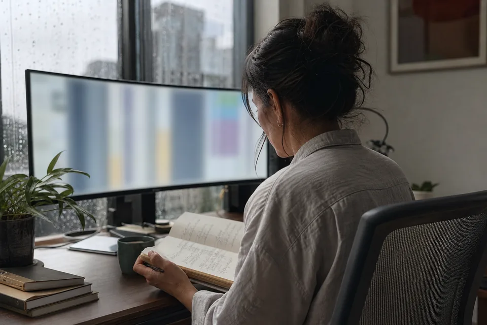 Marketer comparing campaign results on a large monitor